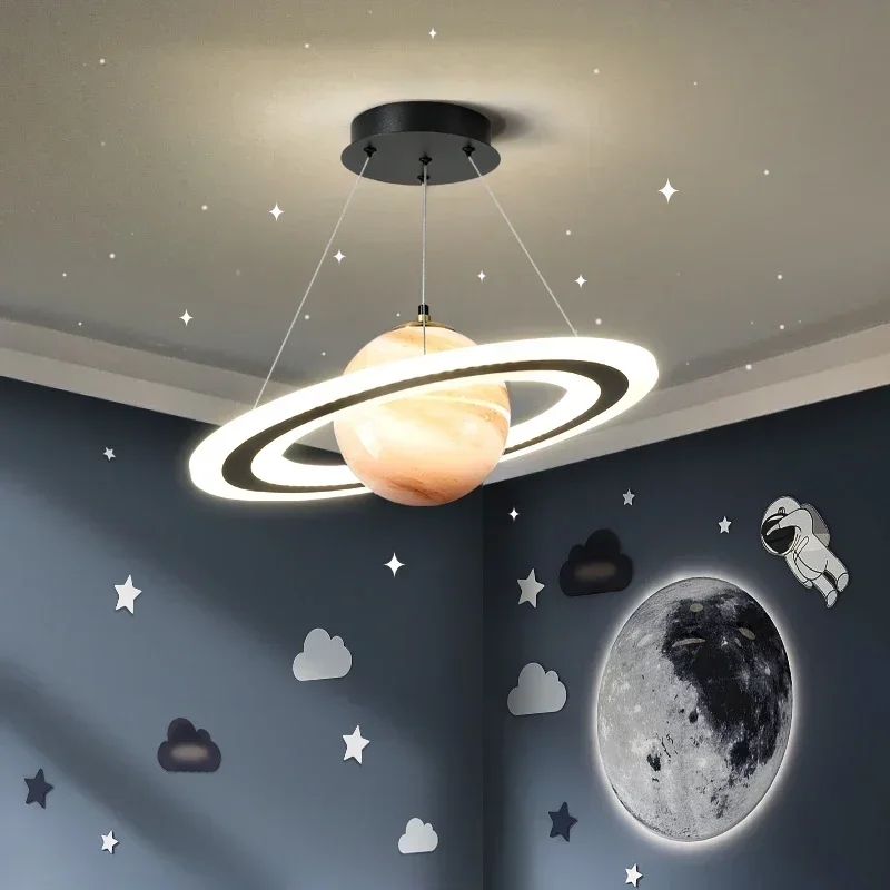 Creative Planet Acrylic Pendant Lamp for Living Bedroom Kitchen Children Room Space Star Indoor Hanging Ceiling Changeable Light