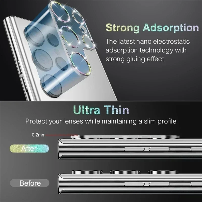 Bling Glitter Diamant Camera Lens Beschermer Voor Samsung Galaxy S22 Ultra S23 Plus S23ultra S23plus Gehard Glas Full Cover