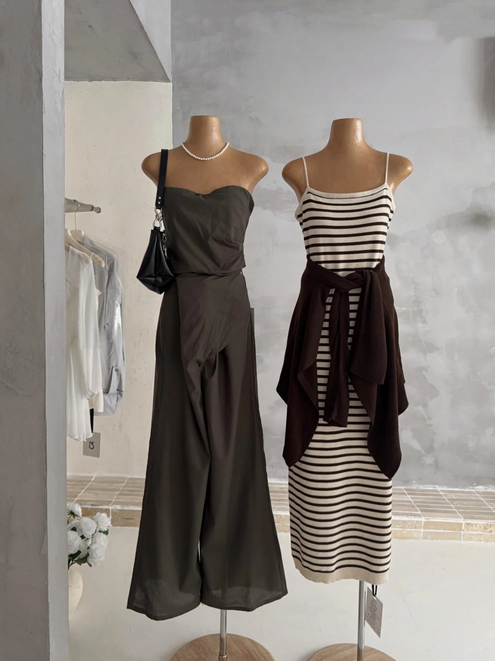 

13Studio2026 High Waist Wide Leg Floor Length Vest And Pants Two Piece Set with Chest Pad Casual Outfit Striped Pattern