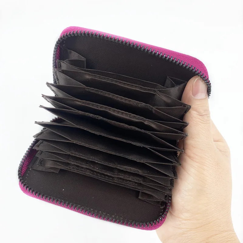 Couro genuíno titular do cartão de crédito para mulheres, estojo anti-roubo, titular do cartão de identificação, bolsa curta, bolsa feminina, 10 cartões, moda, novo