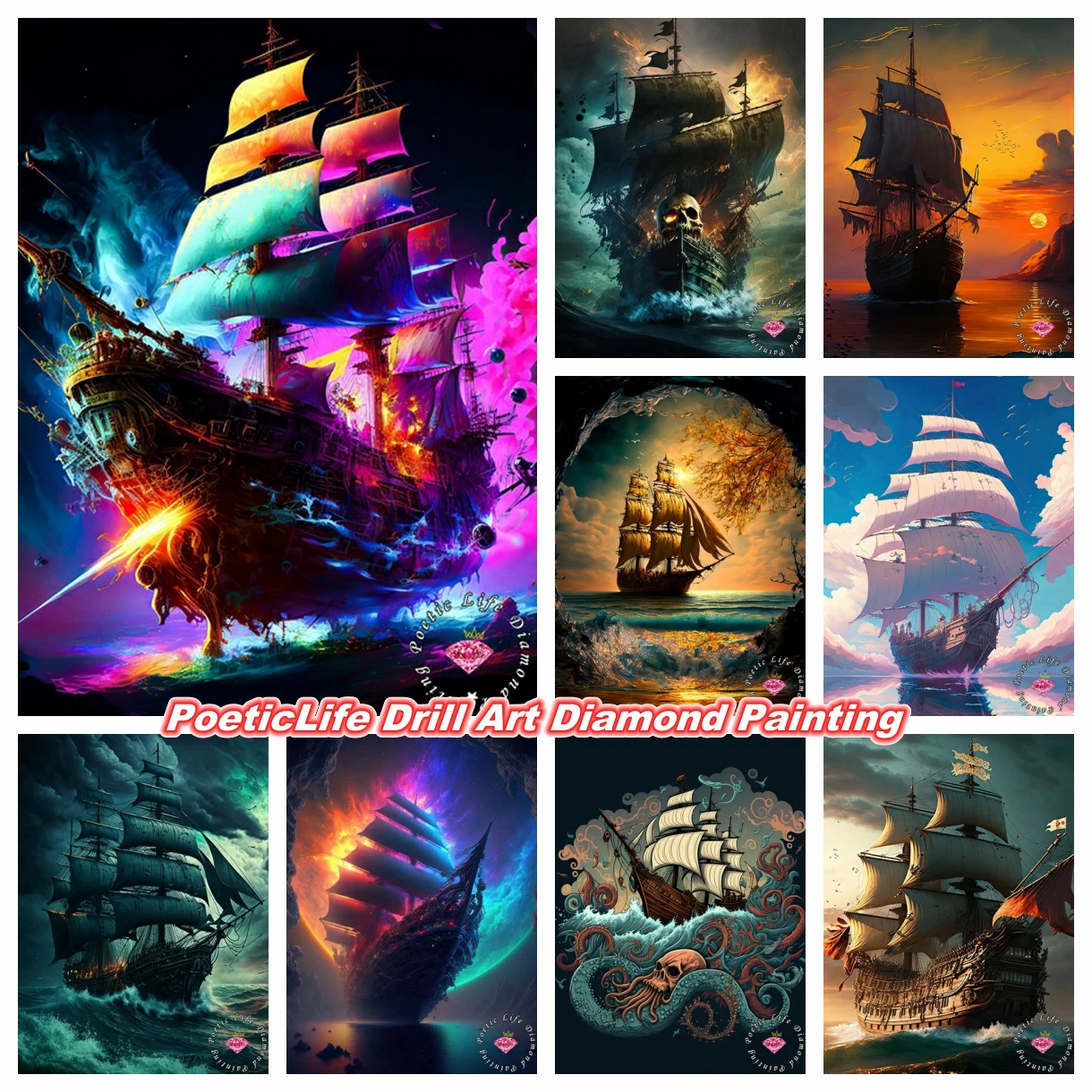 

Pirate Ship In Space 5D DIY Diamond Painting Embroidery Sailboat Landscape Cross Stitch Kits Mosaic Drills Art Craft Room Decor