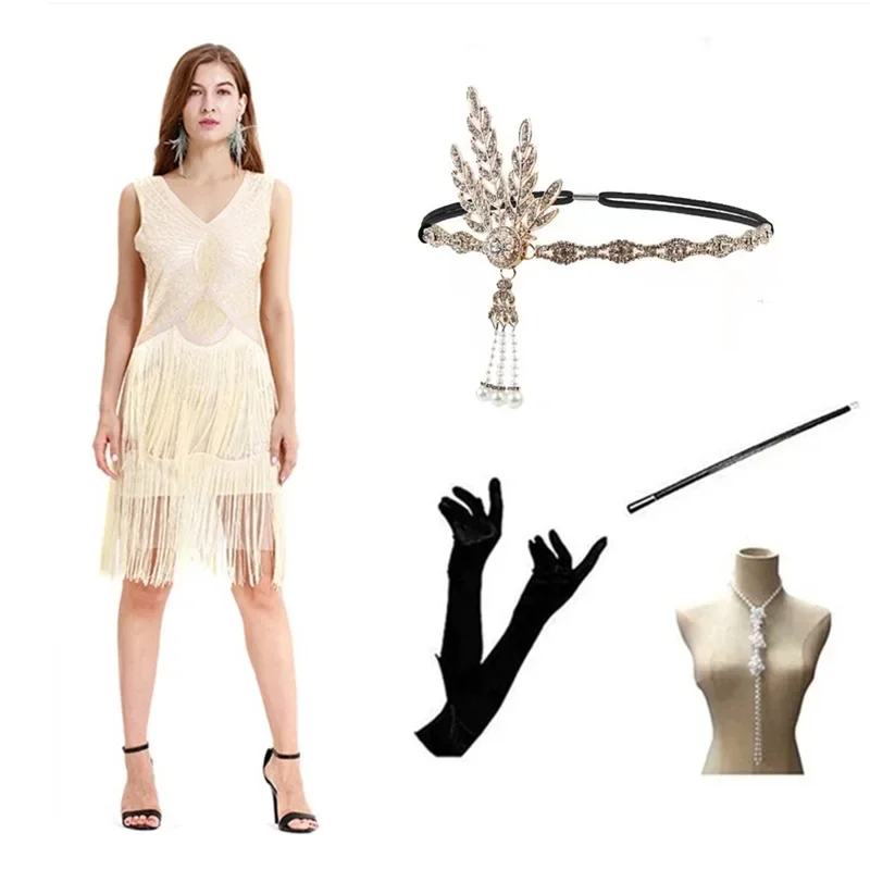 Gatsby Dress Ball Attending Evening Sleeveless V-neck Trend 1920S Vintage Sequin Dress Banquet Party Small Tassel Sexy Dress