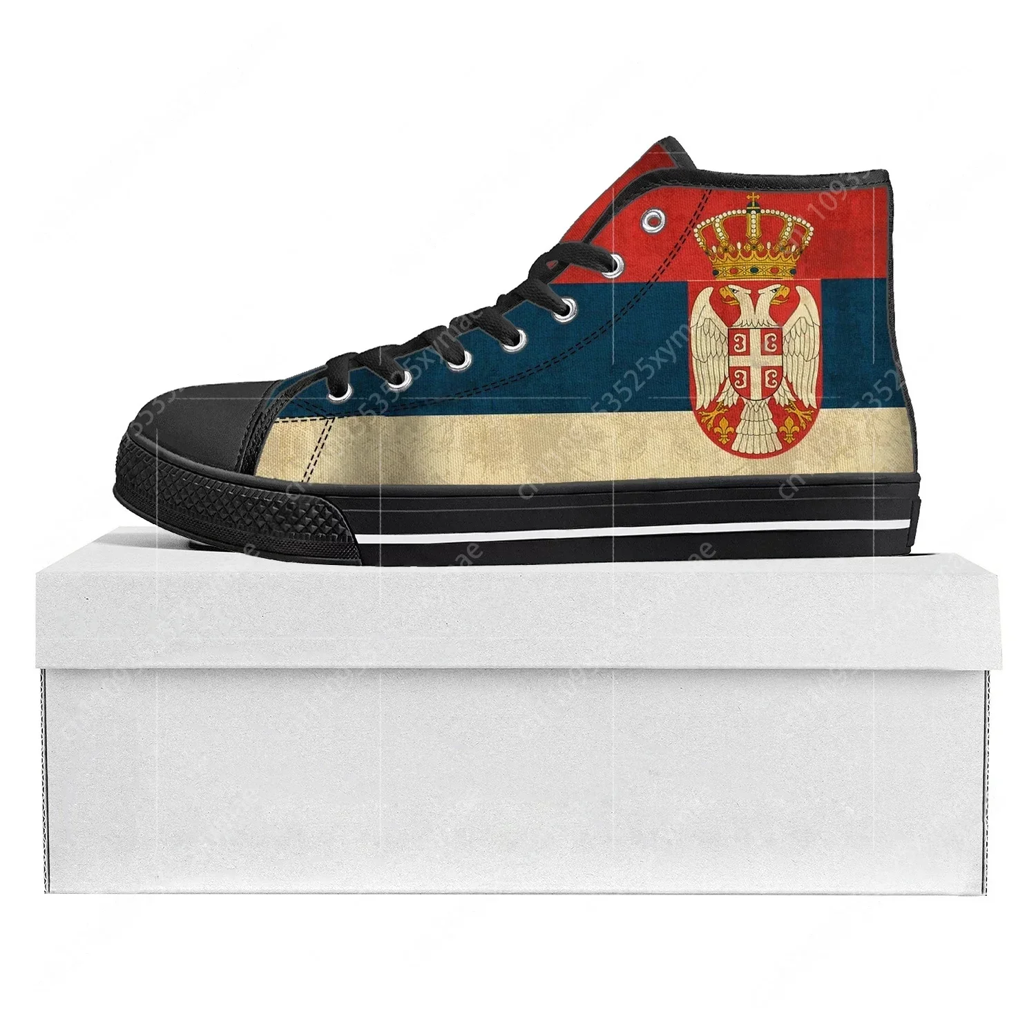 

Кроссовки с флагом Сербии, высокие, высококачественные, мужские, женские, подростковые, холщовые, повседневные, для пар, на заказ