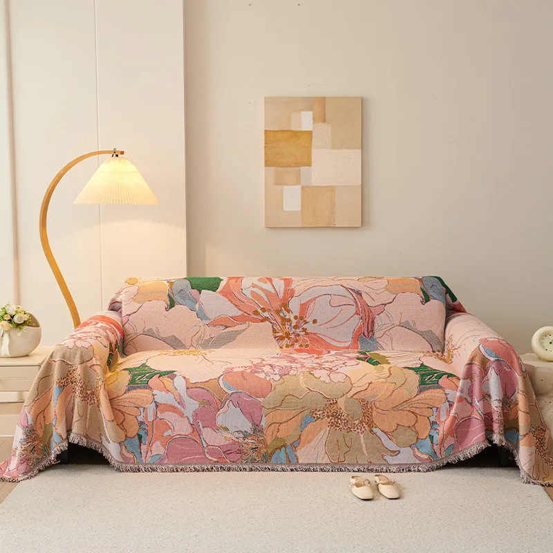 Living Room Sofas Covers Full Set Couch Towel Floral Anti Slip Sofa Towel With Skirt Furniture Cover Prevent Cat Scratch