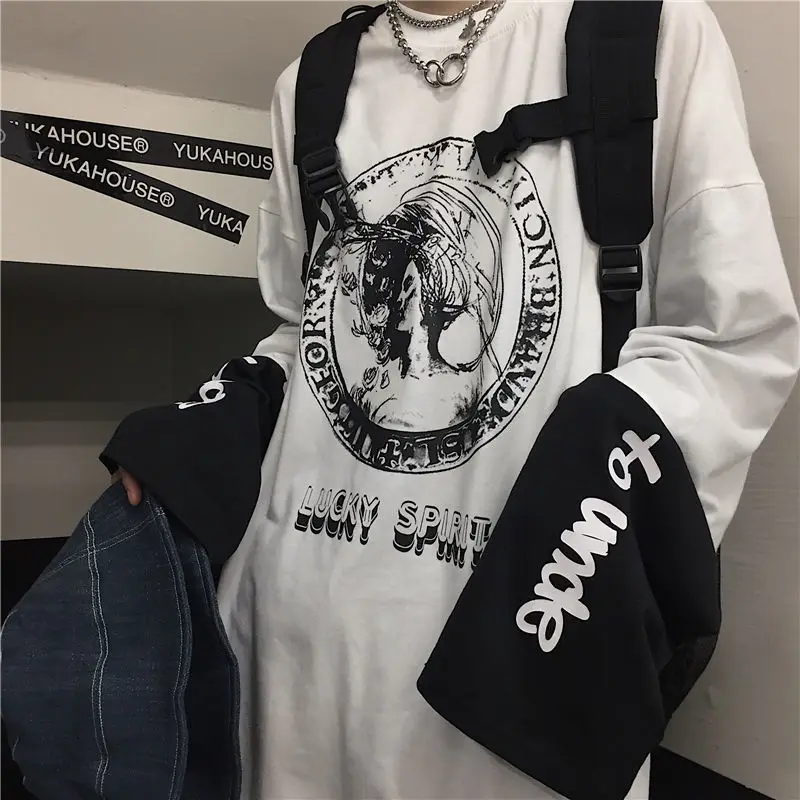 T-shirt for men 2023 autumn Anime Long sleeve Print y2k t shirts harajuku Men tee top streewear casual Hip-pop Oversized t-shirt