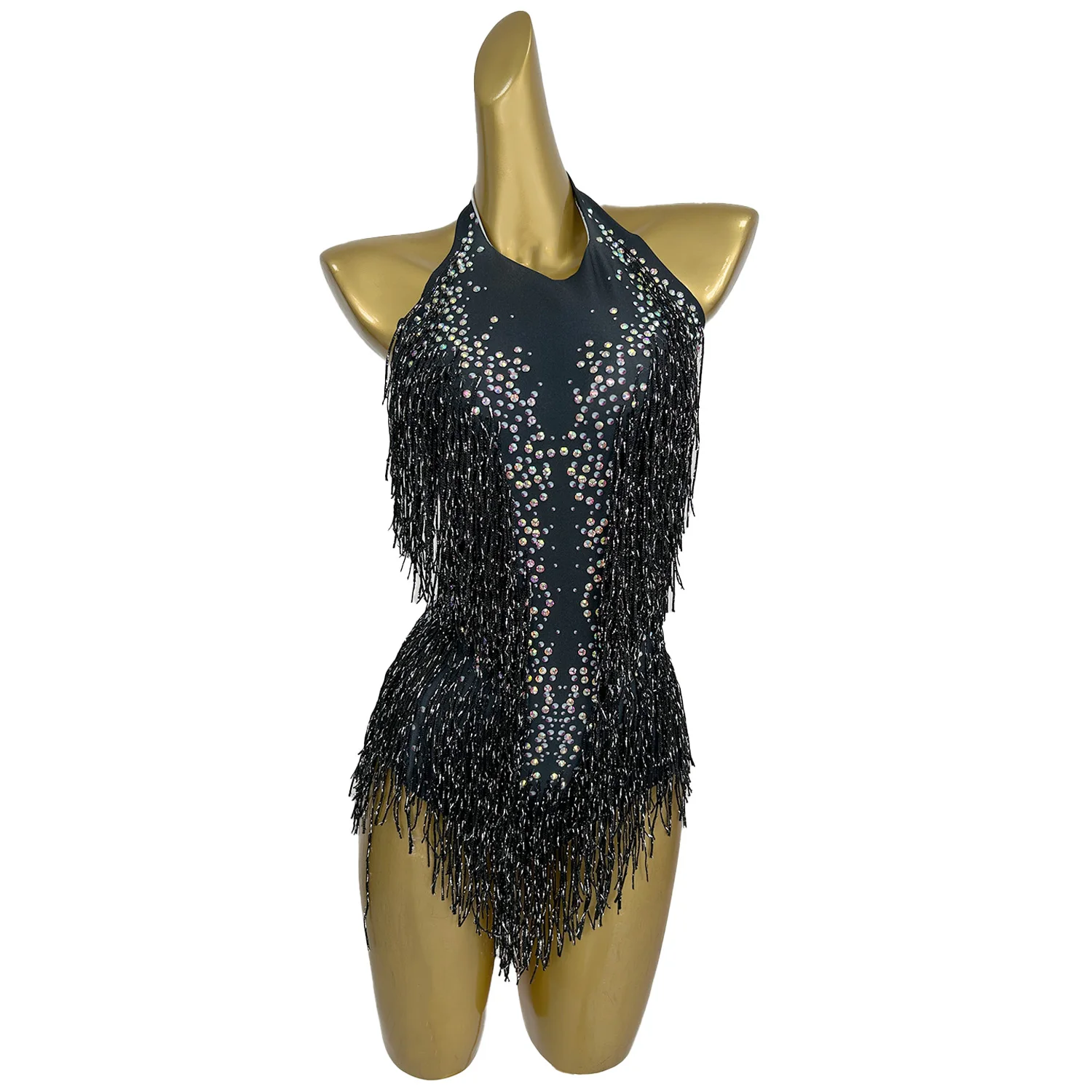 Sparkly Black Tassel Bodysuit Women Sexy Club Outfit Fringe Dance Costume One-piece Show Wear Singer Stage Leotard Liusu