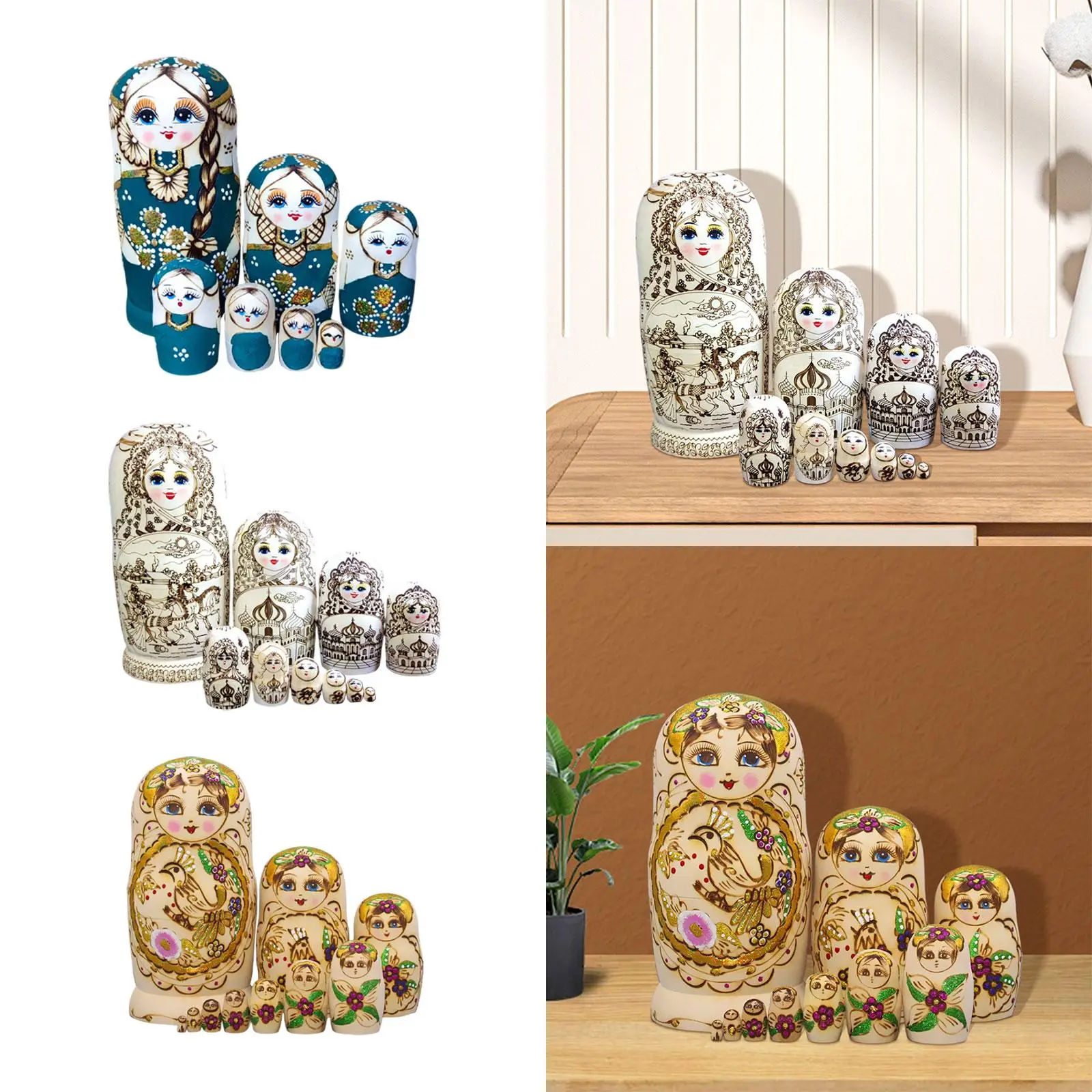 Handmade Nesting ตุ๊กตา STACKABLE สะสมหัตถกรรมตัวเลขไม้ Matryoshka ตุ๊กตาสําหรับ Office