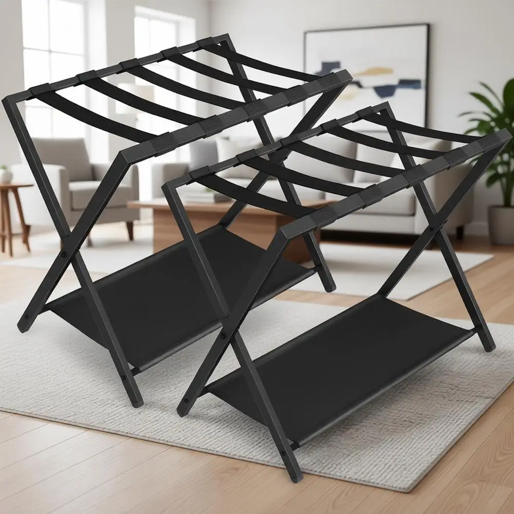

Collapsible Suitcase Stand with Shelves, Holds Up to 154 lbs, Black, 2-Pack