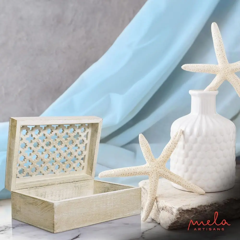 Large Whitewashed Mango Wood Memory Box with Hinged Lid - 9x6x3.5 Inches for Photos & Keepsakes