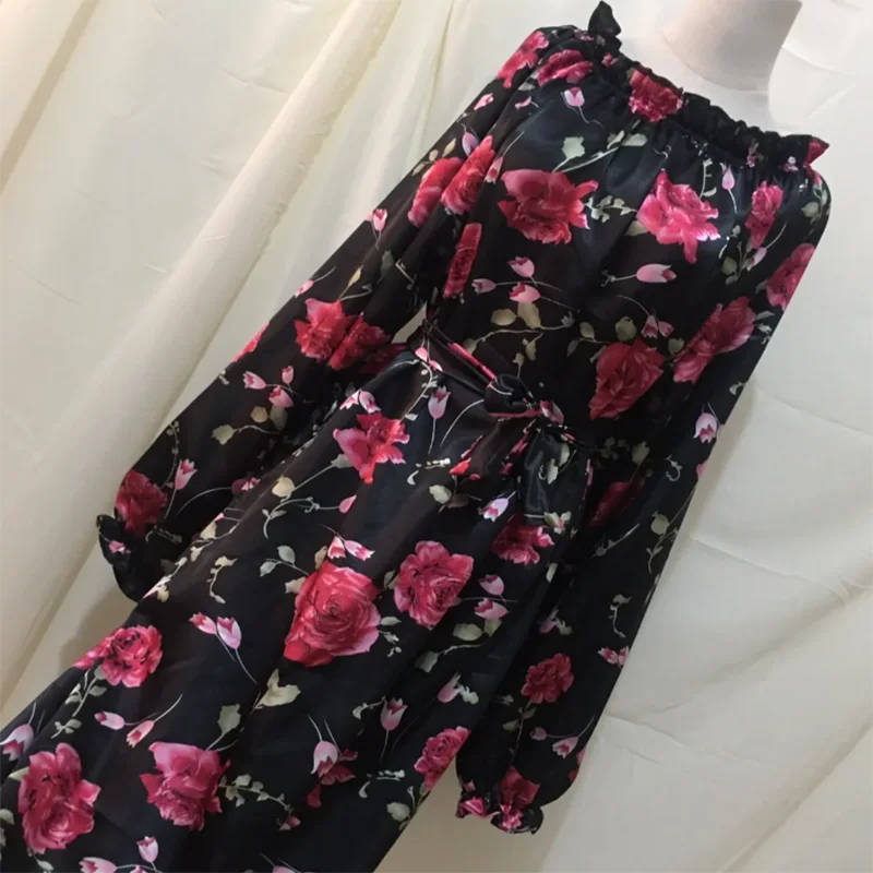 

Maxi Dress Women Ice Silk Abaya Muslim Floral Print Elegant Long Dresses African Turkey Islam Kaftan Robe Silky Touch Nightdress