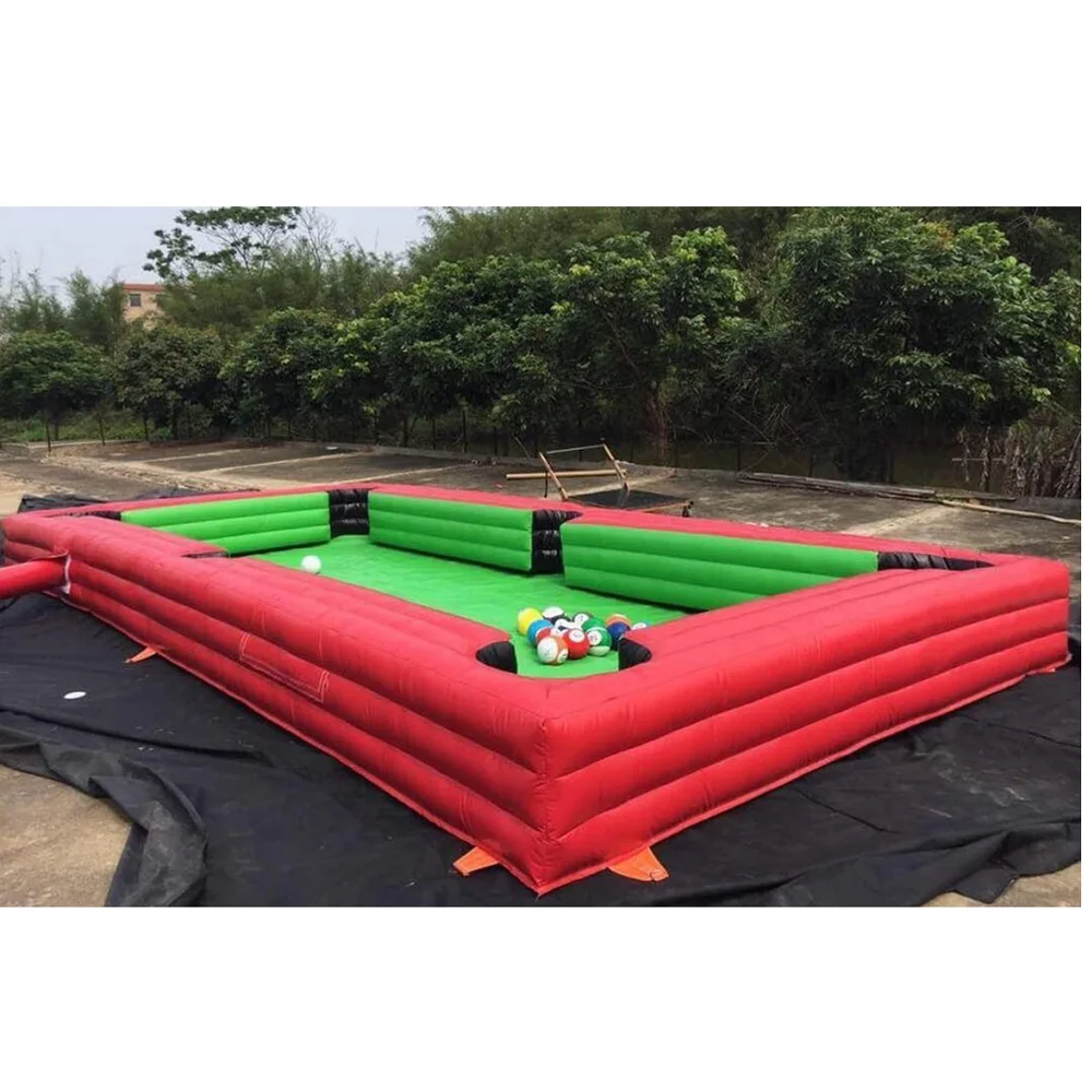 Premium Red Inflatable Football Snooker Pool Table Human-Sized Large Portable Soccer Billiards Court With Blower For Game Play