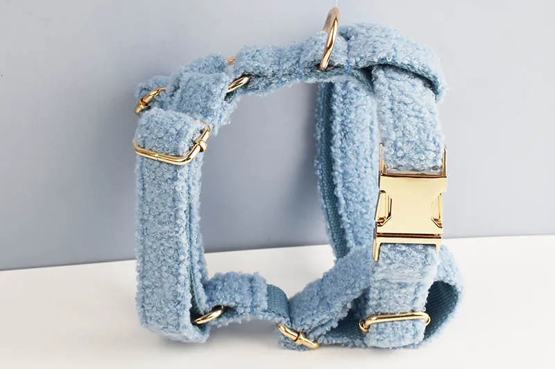 Teddy-Samt-Hundehalsband und Leinen-Set für Hunde, individuell graviertes Namensschild, Haustierbedarf, Hundeleine Teddy05 – Detail 5