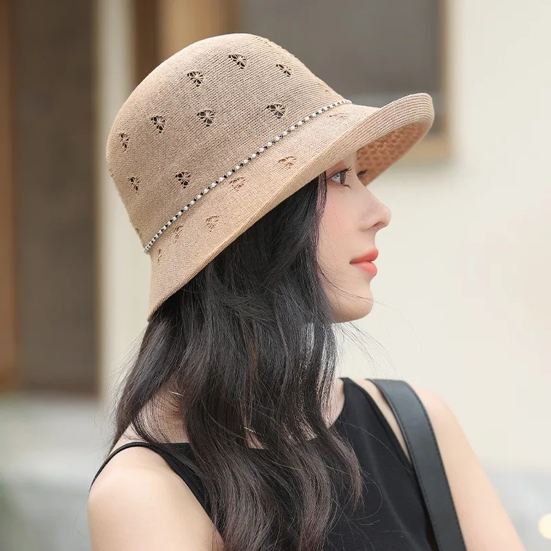 Elegant Breathable Sun Hats Solid Color Casual Lightweight Straw Hat Outdoor Travel Bucket Hat For Women Girls