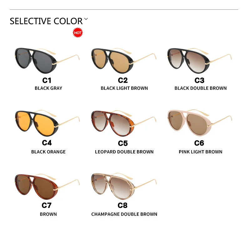 Übergroße ovale Punk-Piloten-Sonnenbrille für Damen – Luxusmarke 2026, Vintage-Metallrahmen, UV400-Schutz – Detail 5