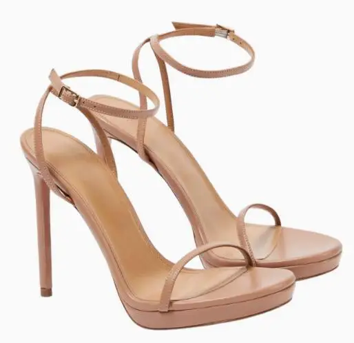 Nude Black White Patent Leather One Line Buckle Strap Platform Sandals Summer Women Thin Heels Party Dress Shoes Prom Sandals