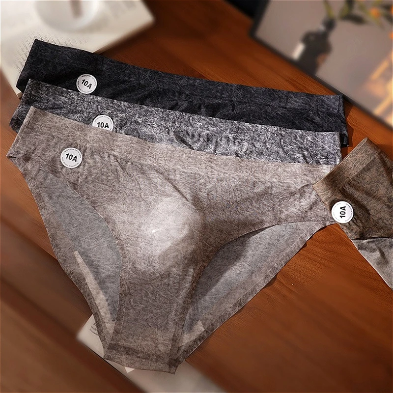 Tie Dye Printed Underwear Mens Sexy Convex Pouch Briefs Seamless Thin Men Underpants Ice Silk Single-layer Crotch Man Panties