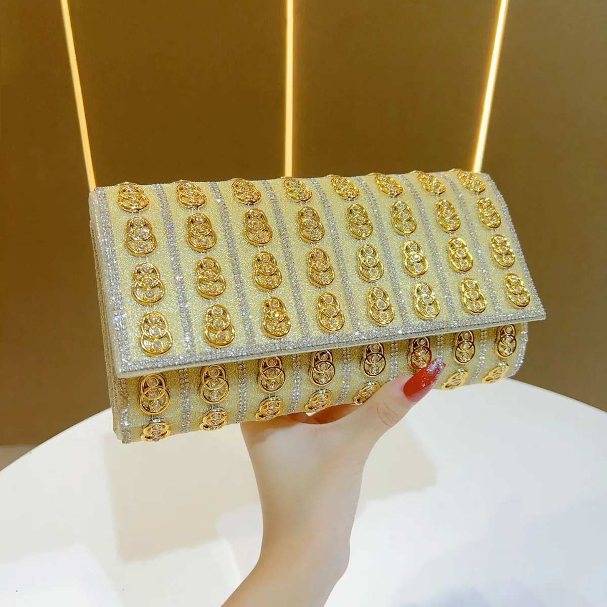 

Gold Sequins Evening Bags for Women 2025 Fashion Rhinestone Envelope Clutches and Purse Chain Sling Shoulder Bags Sac A Main