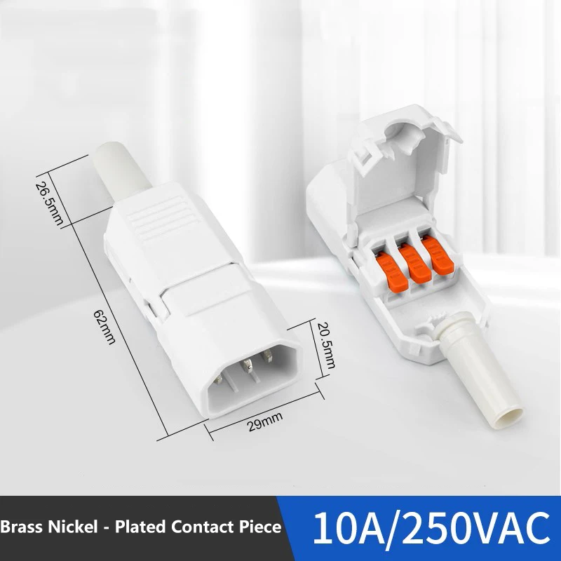 محطة جديدة العقص التيار المتناوب قابس طاقة 10A250V ثلاثة دبوس IEC موصل الذكور والإناث التزاوج شحن رئيس أسود أبيض