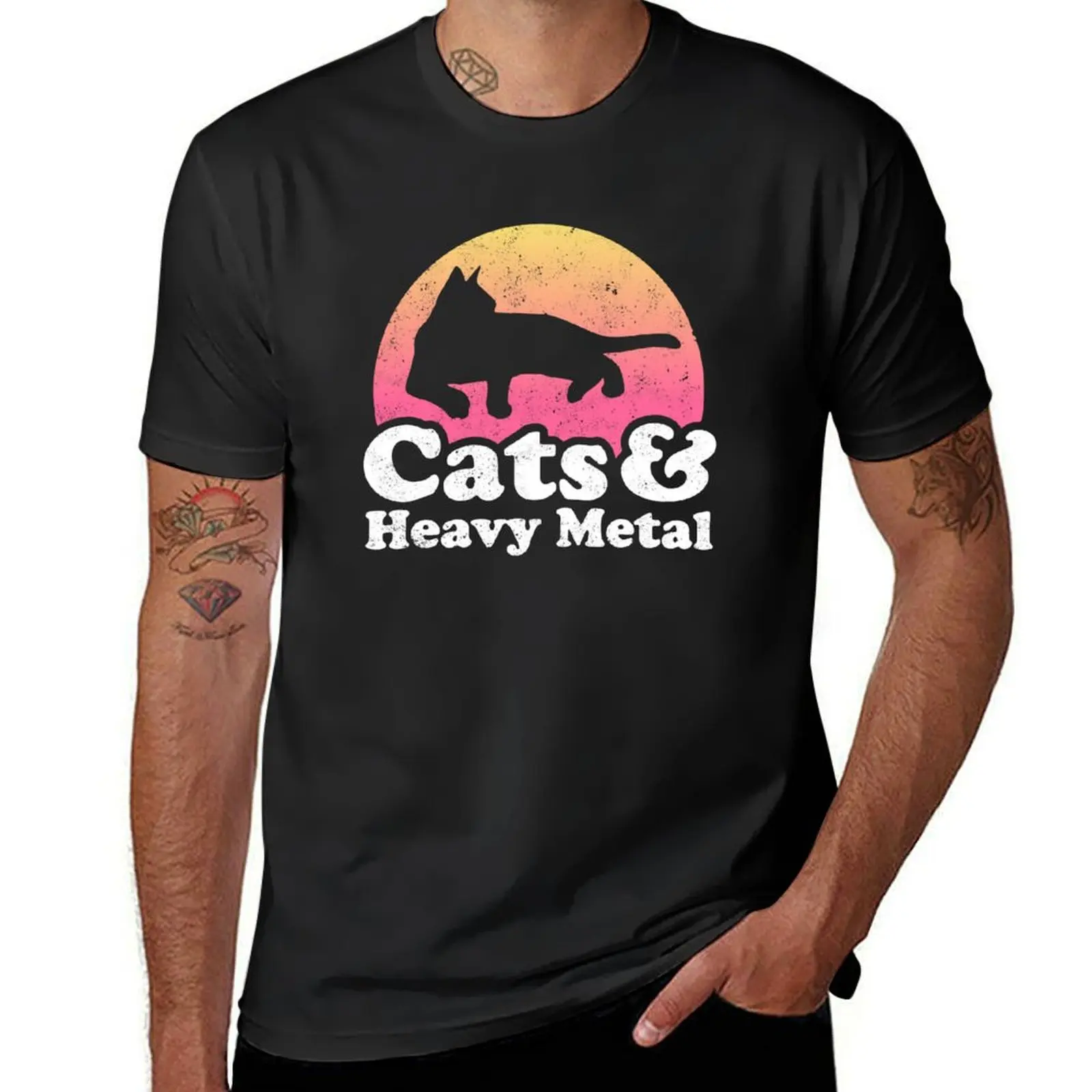 Heavy Metal Retro Cat T-Shirt summer top anime Men's t shirts