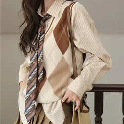 Sleeveless Waistcoat Brown V-Neck Knit Vests for Women Vintage Aesthetic Clothing Promotion Crochet Clothes Jumper Lady Sweaters
