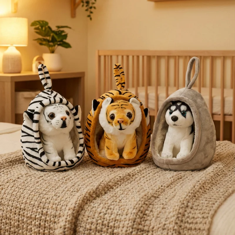 1개 18CM 귀여운 동물 둥지 플러시 장난감 시뮬레이션 호랑이 표범 허스키 사자 기린 시바견 인형 귀여운 홈 장식 선물
