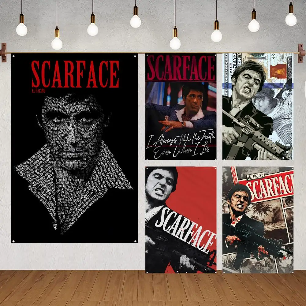 Movie Crime Scarface Flags for indoor decoration with no edging and four corner rings for easy hanging