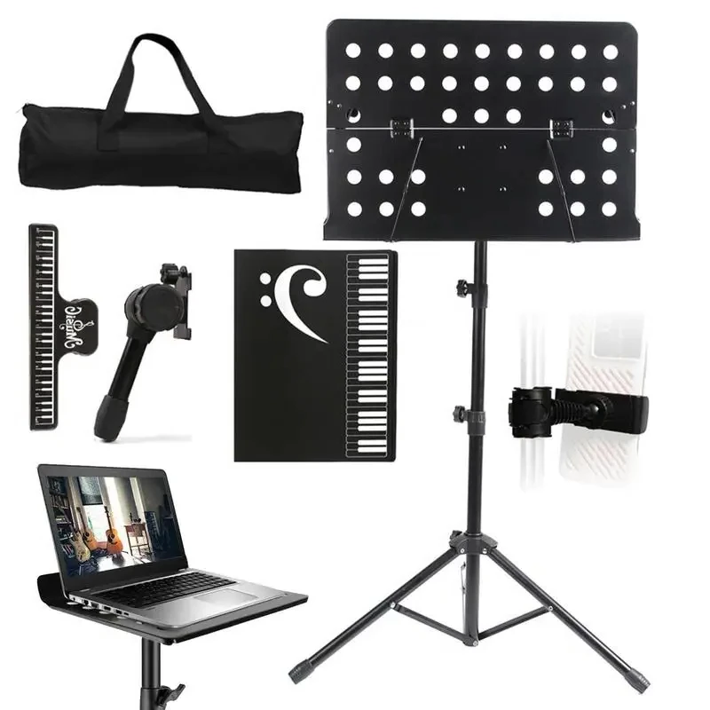 BM,Foldable Music Stand Professional Metal Music Stand Shelf Set With Music Sheet Clip 35-55 Inch Adjustable Tall Stand With Bag