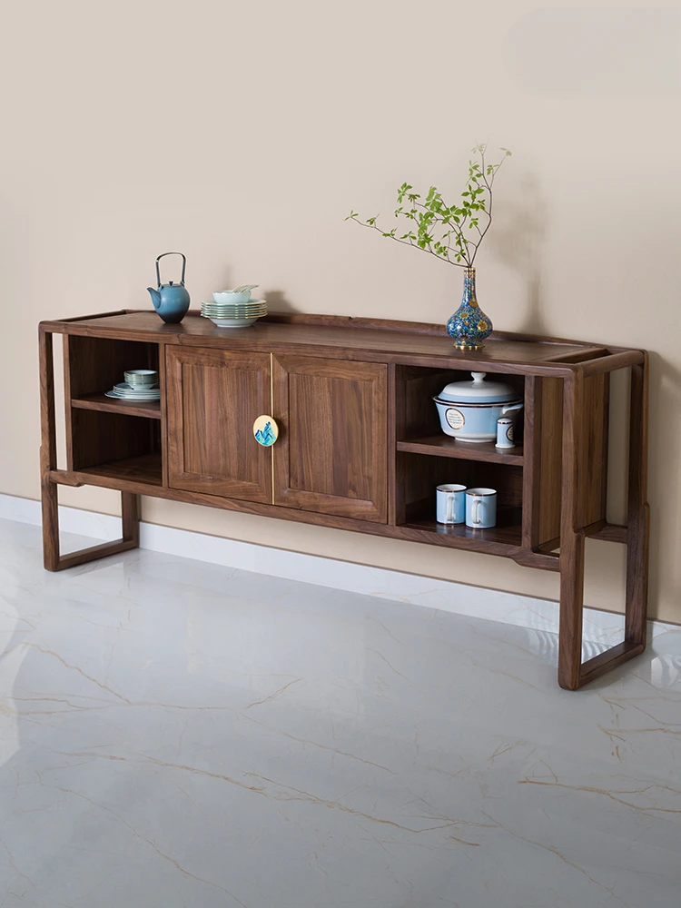 Black Walnut Solid Wood Dining Edge Cabinet Decoration Cabinet New Chinese Restaurant Wooden Furniture