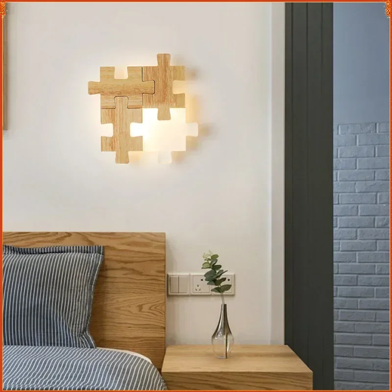 Nordic Solid Wood LED Wall Lamps Combination Puzzle Personality Creativity Sconce Lights for Living Room Bedroom Bedside