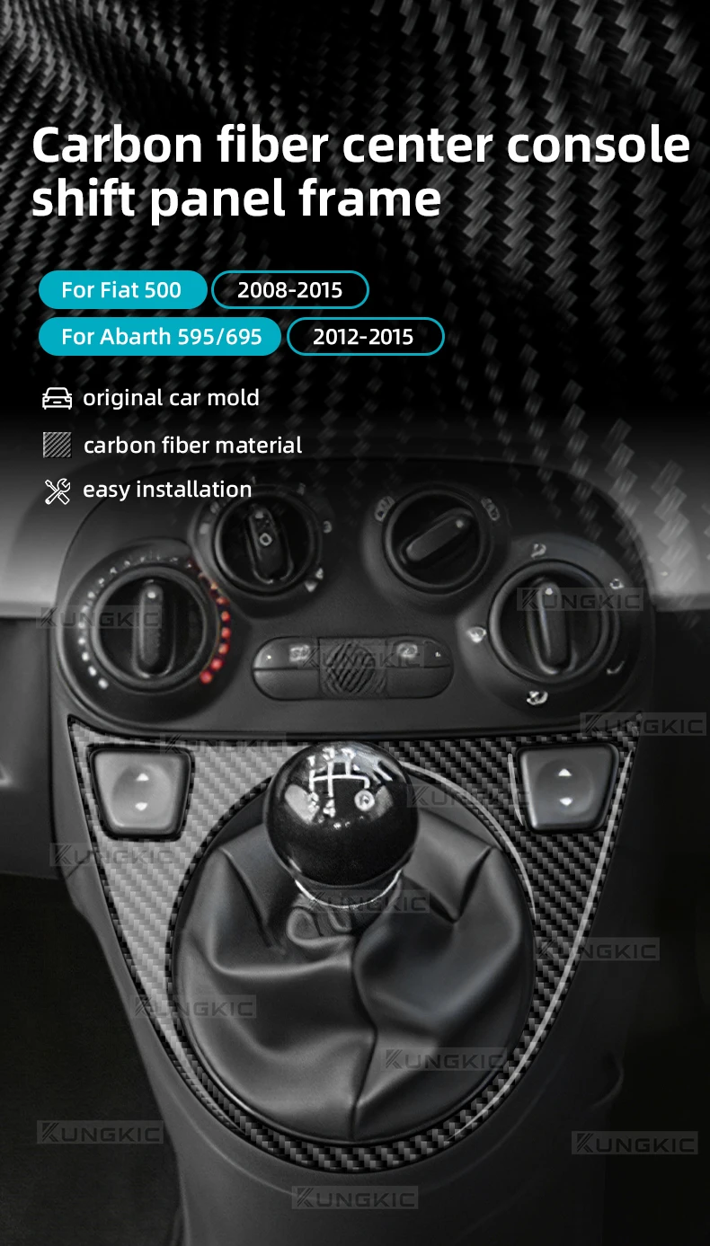 Für Abarth 595/695/Fiat 500C 2012-2015, für Fiat 500 2008-2015, echter, weicher Carbonfaser-Aufkleber, LHD RHD AT/MT, Zierleiste für Schaltknauf – Detail 1