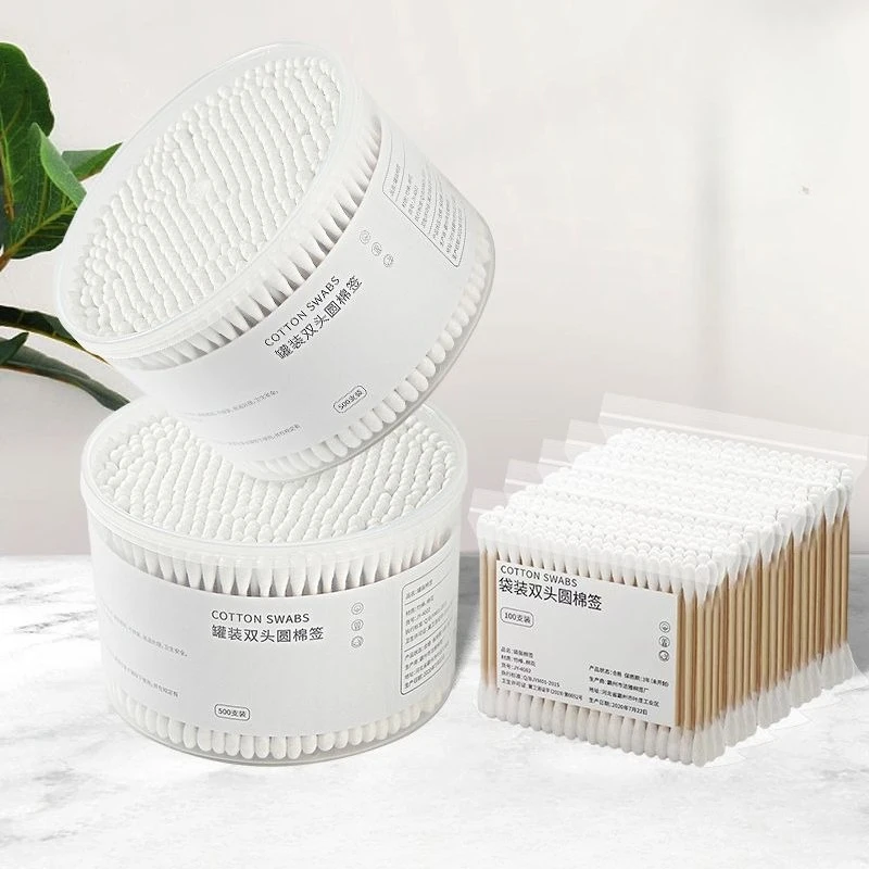500Pcs Disposable Cotton Swab Box with Double Head Nose Ears Cleaning Women Makeup Tools Daily Cleaning Pet Care Multi-purpose