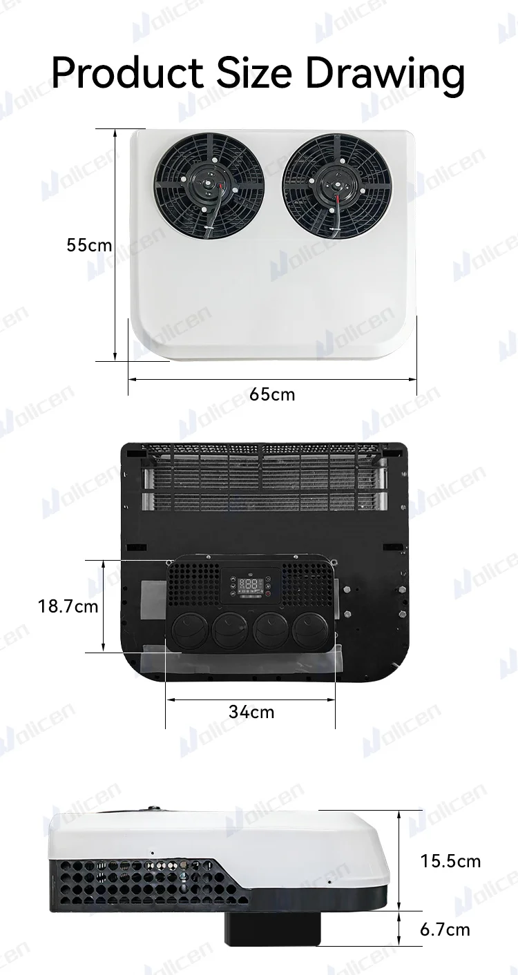 Mini new dual fan low noise with remote control and compressor 12v/24v parking air conditioner