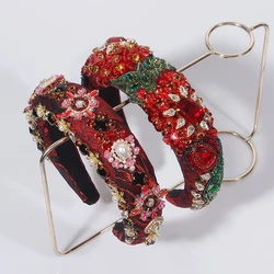 Wide Luxury Red Crystal Princess Hairbands Floral Rhinestone Headbands For Women Girls Fashion Sponge Hair Accessories Wholesale