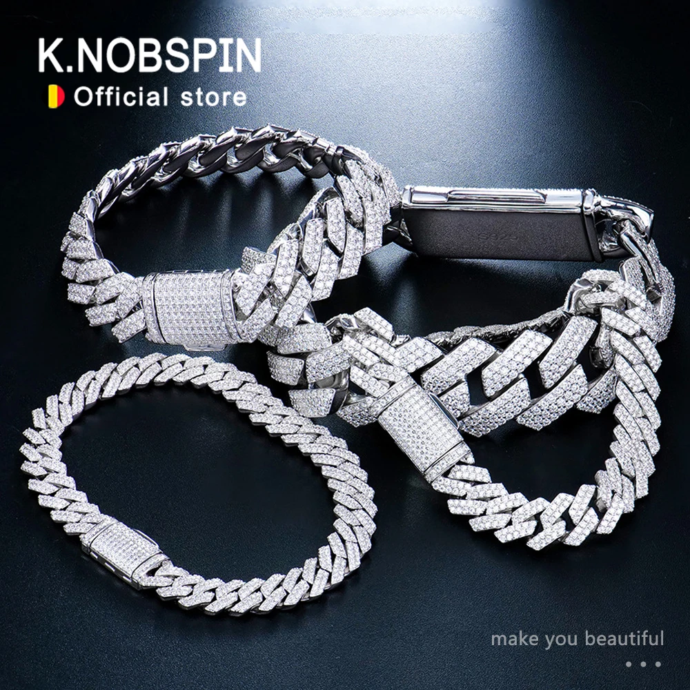 

KNOBSPIN GRA сертифицированный D VVS1 кубинский браслет из муассанита 8 мм/10 мм/12 мм/14 мм серебро s925 кубинские браслеты для женщин и мужчин