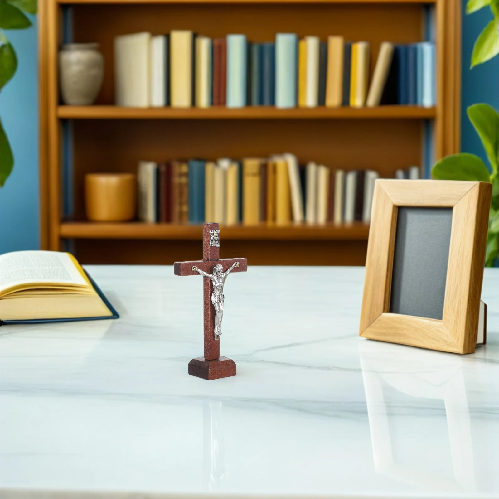 

3Pcs Wood Standing Cross Polished Surface Stable Base Christian Altar Religious Table Cross Home Decor Baptism