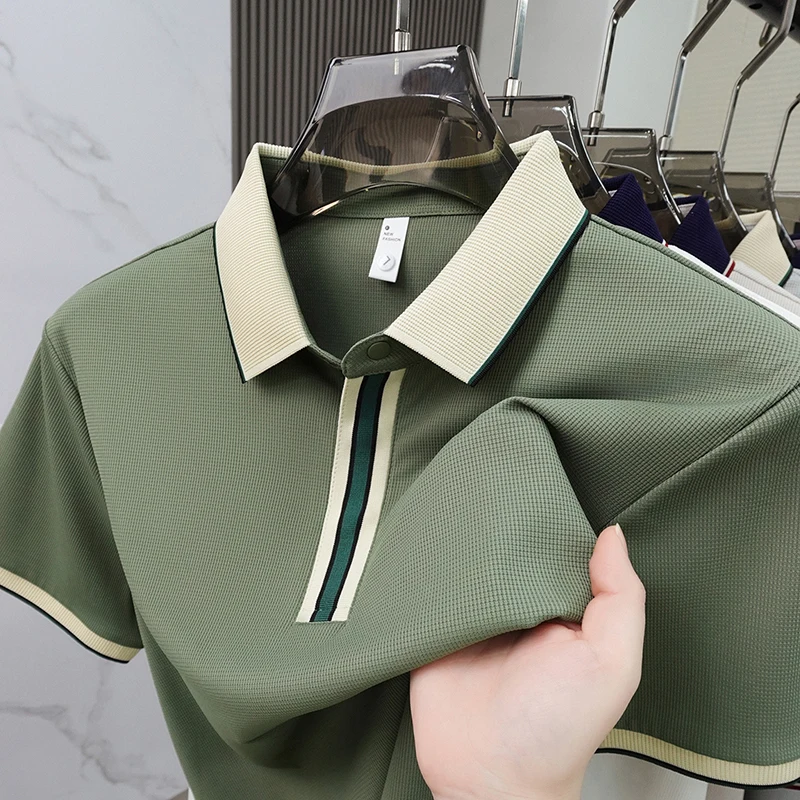 Summer promotion brand new exquisite striped polo shirt fashionable mens comfortable fabric breathable ice silk short sleeve top