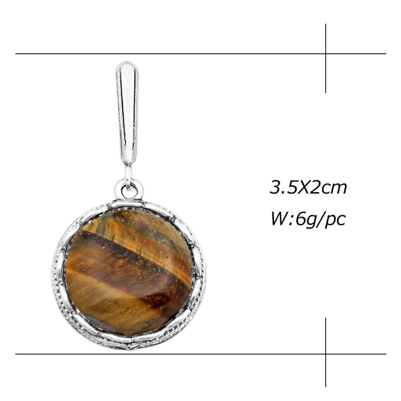 Round Natural Tigers Eye Earrings Antique Silver Plated Vintage Look Earrings Fashion Jewelry TE178