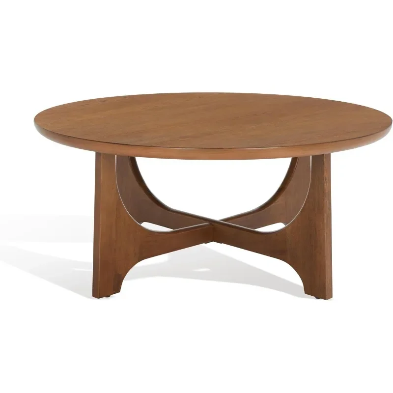 Table basse ronde contemporaine en chêne moyen, fabriquée à partir d'un mélange de bois durable avec une finition en chêne moyen