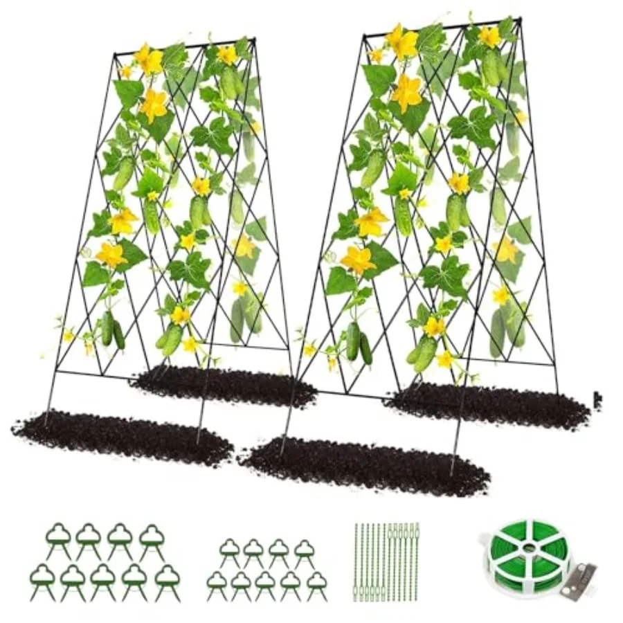 Cucumber Trellis 2 Pack Metal Foldable A Frame Garden Trellis for Raised Bed Climbing Plants Vegetables Includes Plant Support