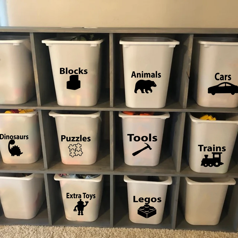 

Toy Bin Labels with Pictures Toy Organization Labels Sticker Decal for Playroom Baby Nursery Kids Room Decor