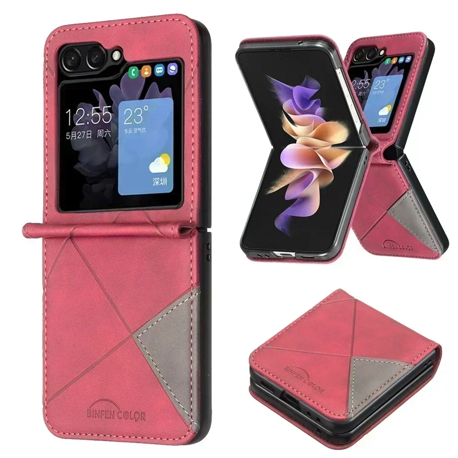 Luxury Wallet Prismatic Flip Leather Cover Stand Case For Samsung Galaxy Z Flip5 Business Fall Prevention Shell Z Flip 5