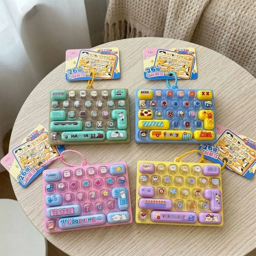 Press-Type 26 Key Keyboard Keychain Clear Key Sounds Clickable Keys Mechanical Fidget Keyboard Plastic Sensory Keyboard Pendant