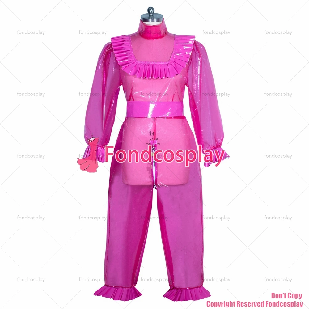 fondcosplay adult sexy cross dressing sissy maid lockable hot pink clear PVC lockable Romper jumpsuits CD/TV[G3960]