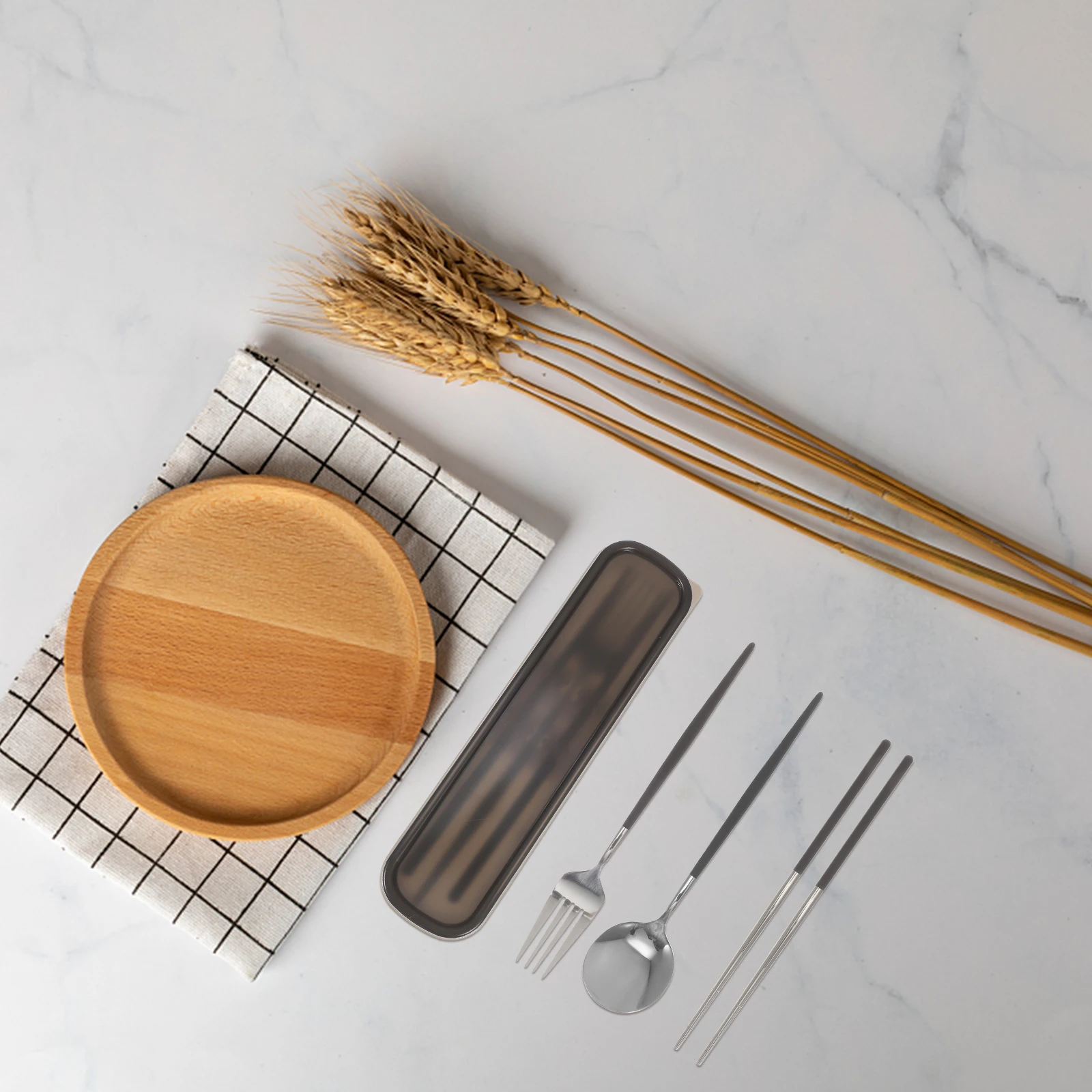 

1Set Stainless Steel Travel Cutlery Set Portable Outdoor Camping Flatware Box Multi-Functional Lunch Box Cutlery Reusable