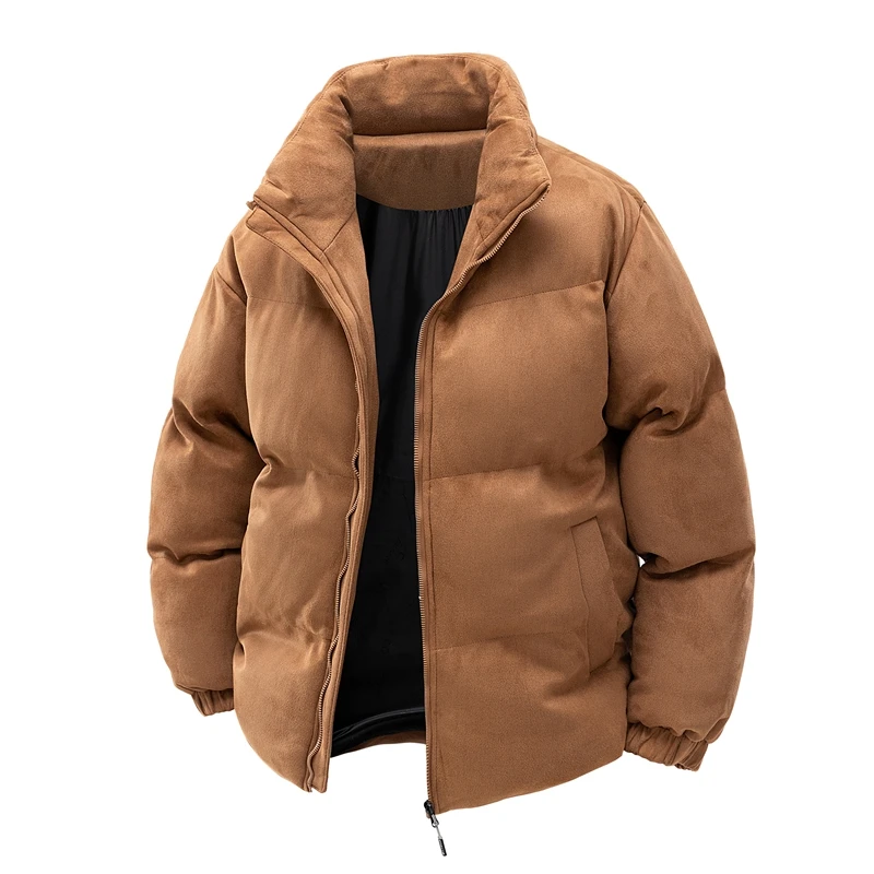 Suede Puffer Jacket Men Thick Warm Winter Jackets Man Parka Coat Casual Fashion New Outwear Coats Stand Collar Mens Clothing Top