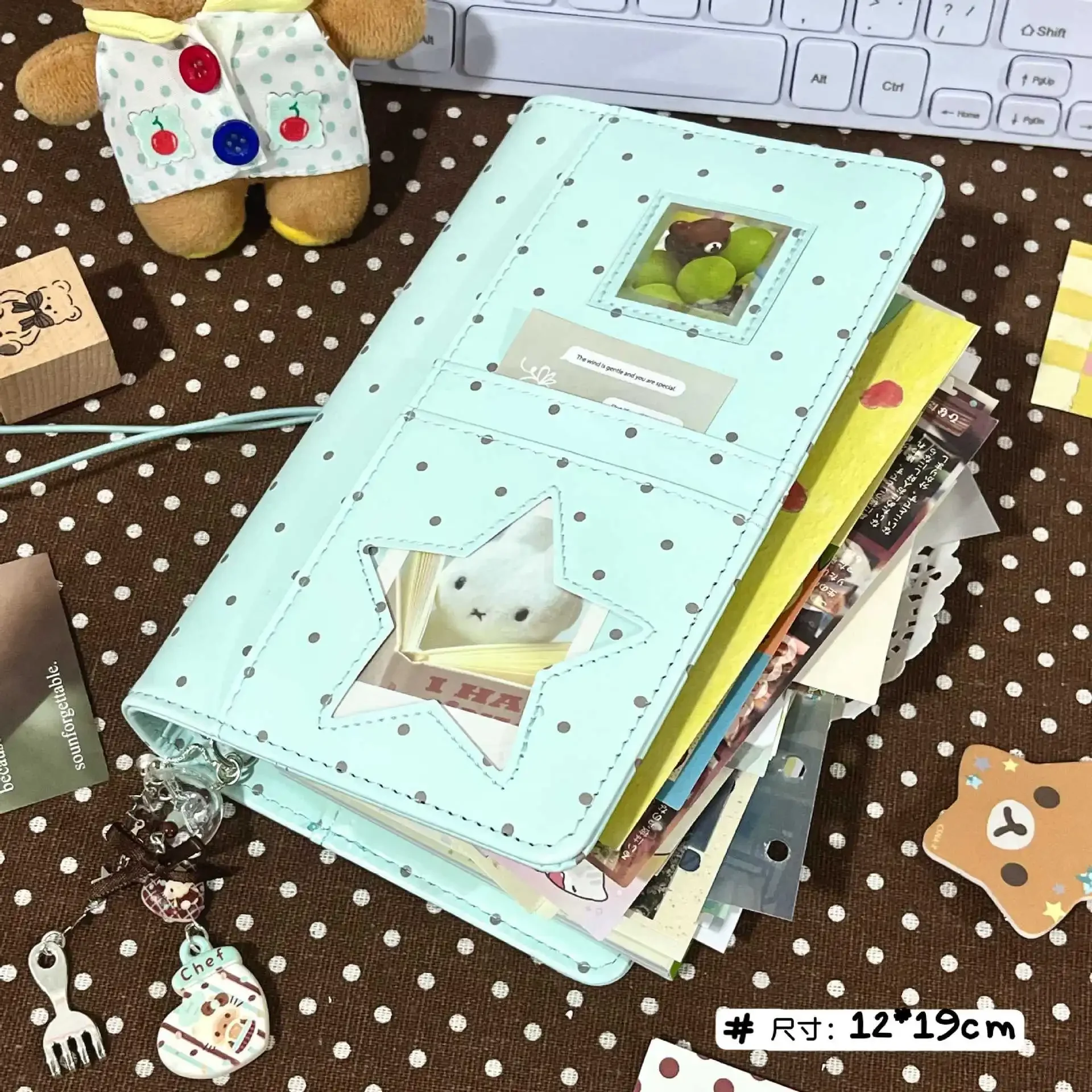 Green Polka Dot Star A6 Planner PU Leather Loose Leaf Notebook Stationery Portable DIY Student Pocket Diary Notebook