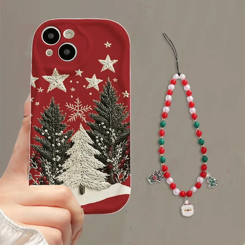 for Merry Christmas Santa Claus Bracelet Chain Case For Samsung Galaxy S25 Ultra S24 S23 Plus S24FE S23FE Soft Silicone Cover