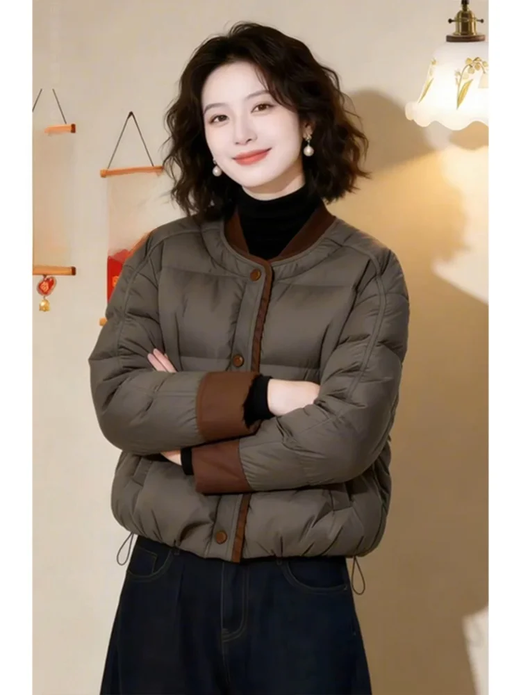 

Fashionable Short Baseball Collar Color Block Cotton Jacket Women's Winter New Style Commute Cotton Coat Korean Loose Fit