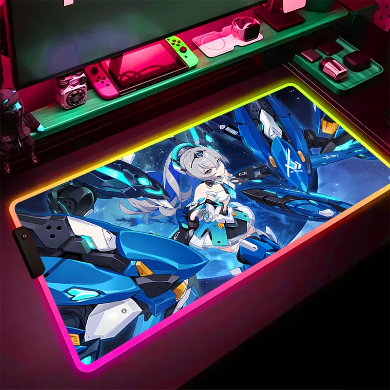 RGB Large Gaming Mouse Pad Laptop Mat Gaming Mousepad Backlit Keyboard Gamer Table Pads Honkai Impact 3 Bronya Home Decor