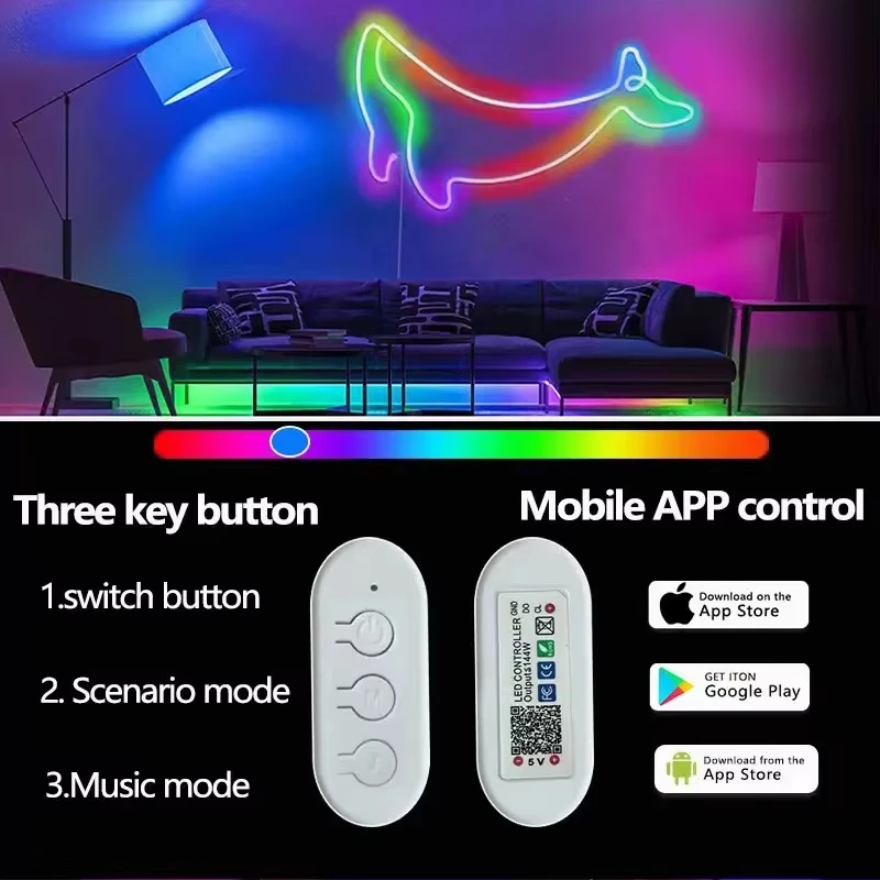 Luz de néon led com controle app ip65 à prova dip65 água flexível luzes de tira rgb corda lâmpada para o quarto ao ar livre decoração